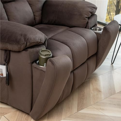 Power Recliner Lift Chair for Elderly - Extra Wide Recliner Lift Chair with Heat and Massage Suit for Big and Tall Man, Lay Flat Recliner Chairs for Elderly, Remote Control (Brown)