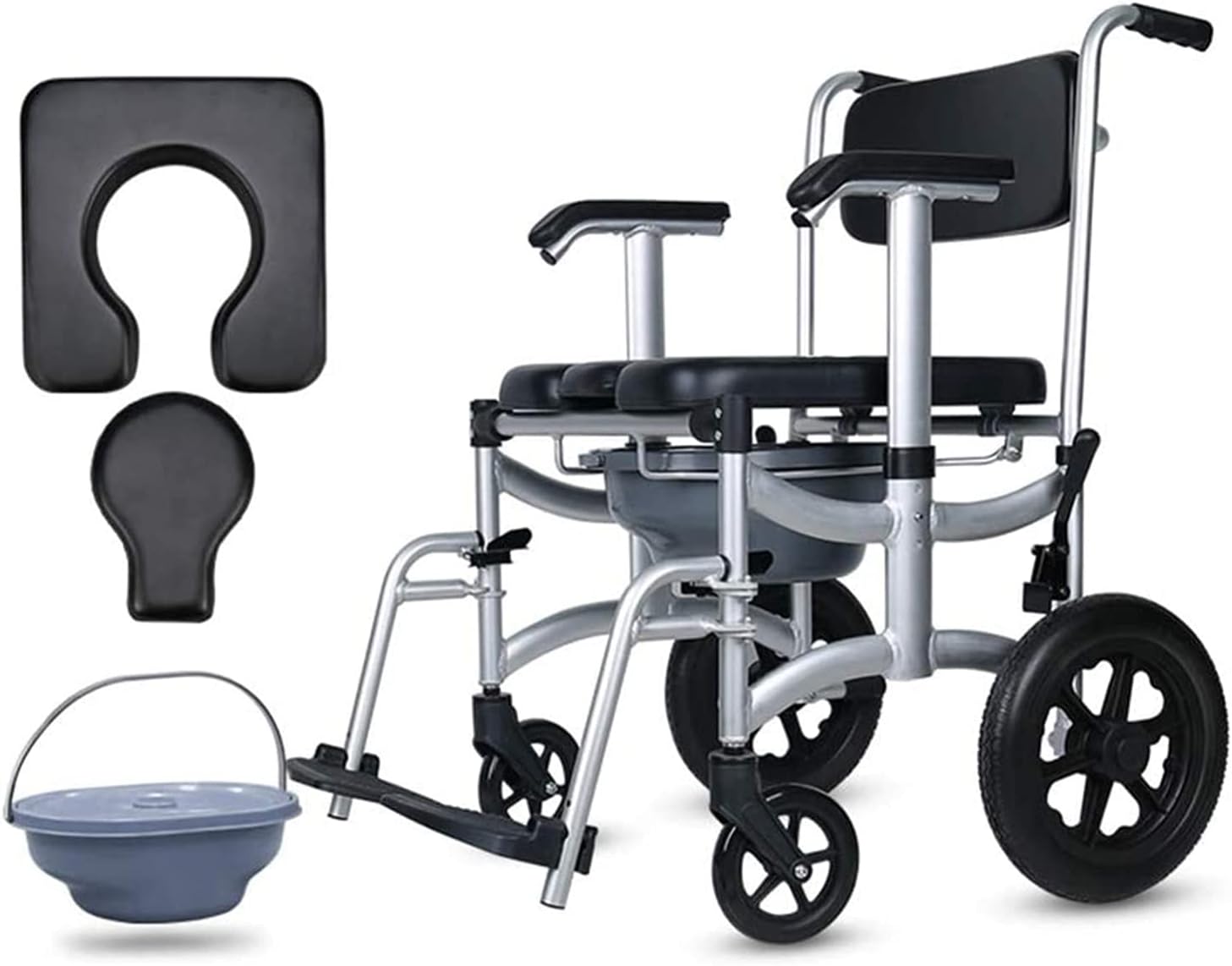 Wheelchair, Toilet Chair Commode with a Wheel Chair, Wheelchair Shower Transport Chair Disabled Toilet Stool Folding Mobile Toilet for Elderly Disabled 300 Lb