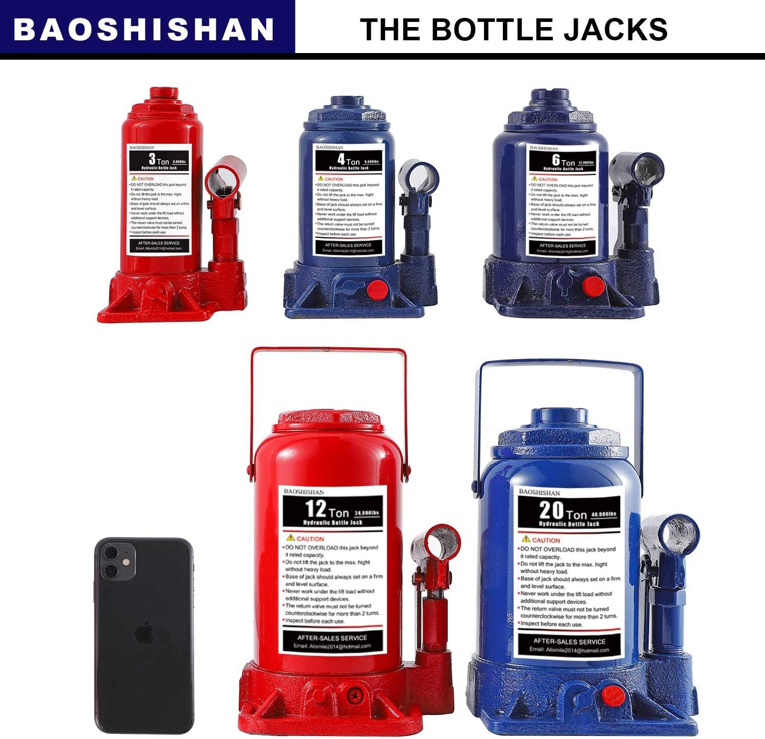 BAOSHISHAN 3 Ton Double Ram Bottle Jack 6-1/2 to 16-1/2 Lifting Range Portable Hydraulic Jack with Carrying Case