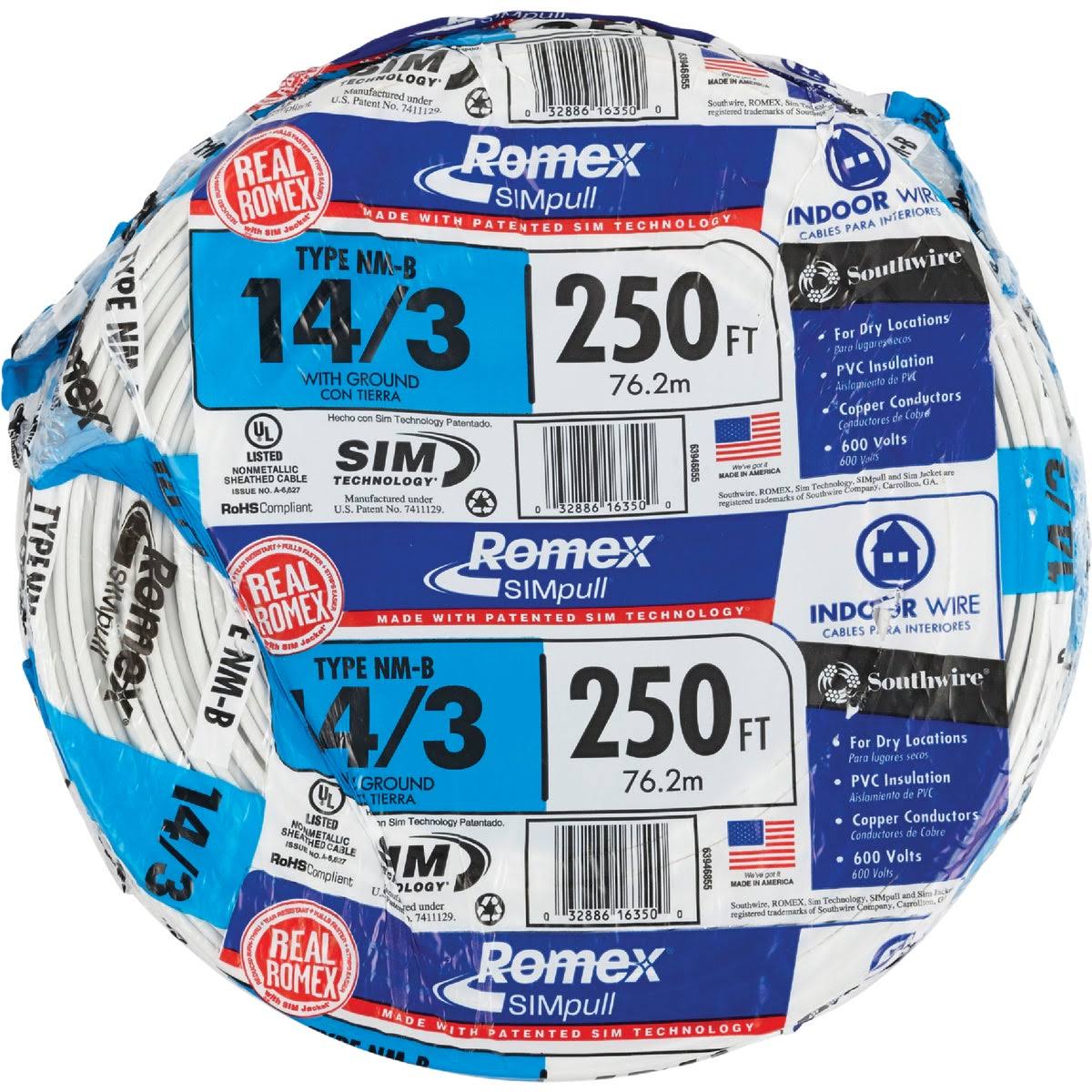 Romex 250& Roll 14/3 Nm-b Indoor Electrical Copper Wire