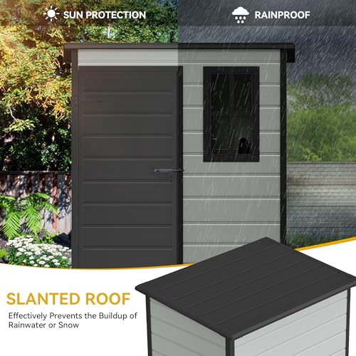 DWVO 5x3 FT Outdoor Storage Shed with Floor, All-Weather Resin Storage Shed with Lockable Door & Window, Waterproof Plastic Tool Storage for Garden, Backyard, Patio, Lawn, Blue-Gray
