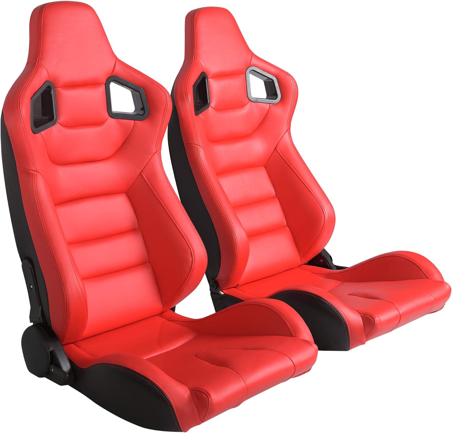 Racing Seats, Pair of PVC Leather Racing Bucket Seats with Dual Sliders, Black with Black Stitching