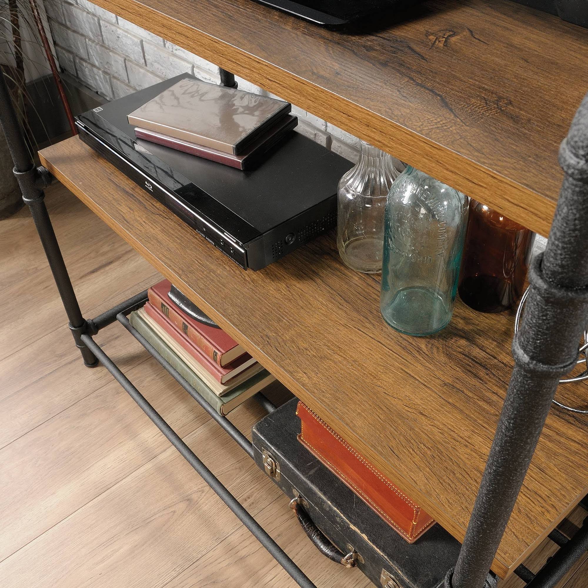 Sauder Iron City Anywhere Console Table, Checked Oak
