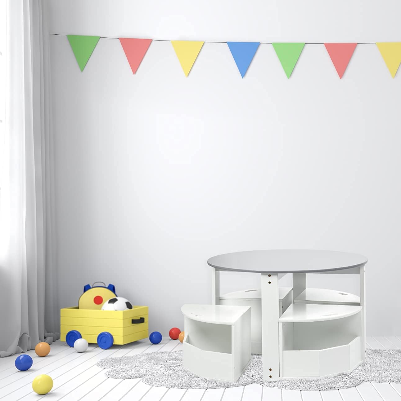 Milliard Kids Table and Chair Set- Activity Play Table for Toddlers-Round Nesting Design with 4 Storage Stools