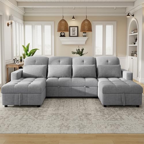 Oversized U-Shaped Sectional Sofa Couch Plush Corduroy Upholstered Modular Deep Seat Sofa&Couch Sectional W/Right Facing Chaise Lounge and 7 Toss Pillows for Home Apartment Living Room Furniture Sets