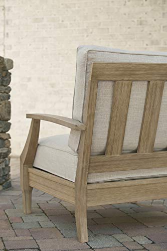 Signature Design by Ashley Carter Hall Outdoor Eucalyptus Patio Sofa with Cushion, Beige