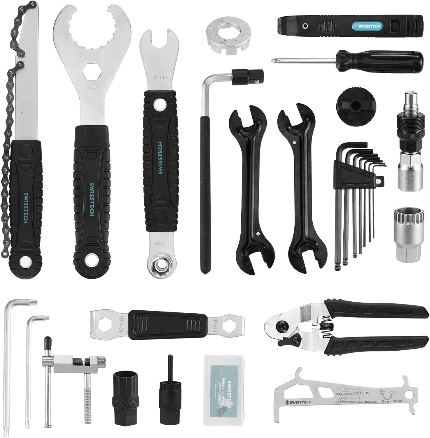 Swiss+Tech 30 Piece Bike Repair Tool Kit, Bicycle Maintenance Tool Set with Storage Case, Bike Accessories for Mountain/Road/Park Bike