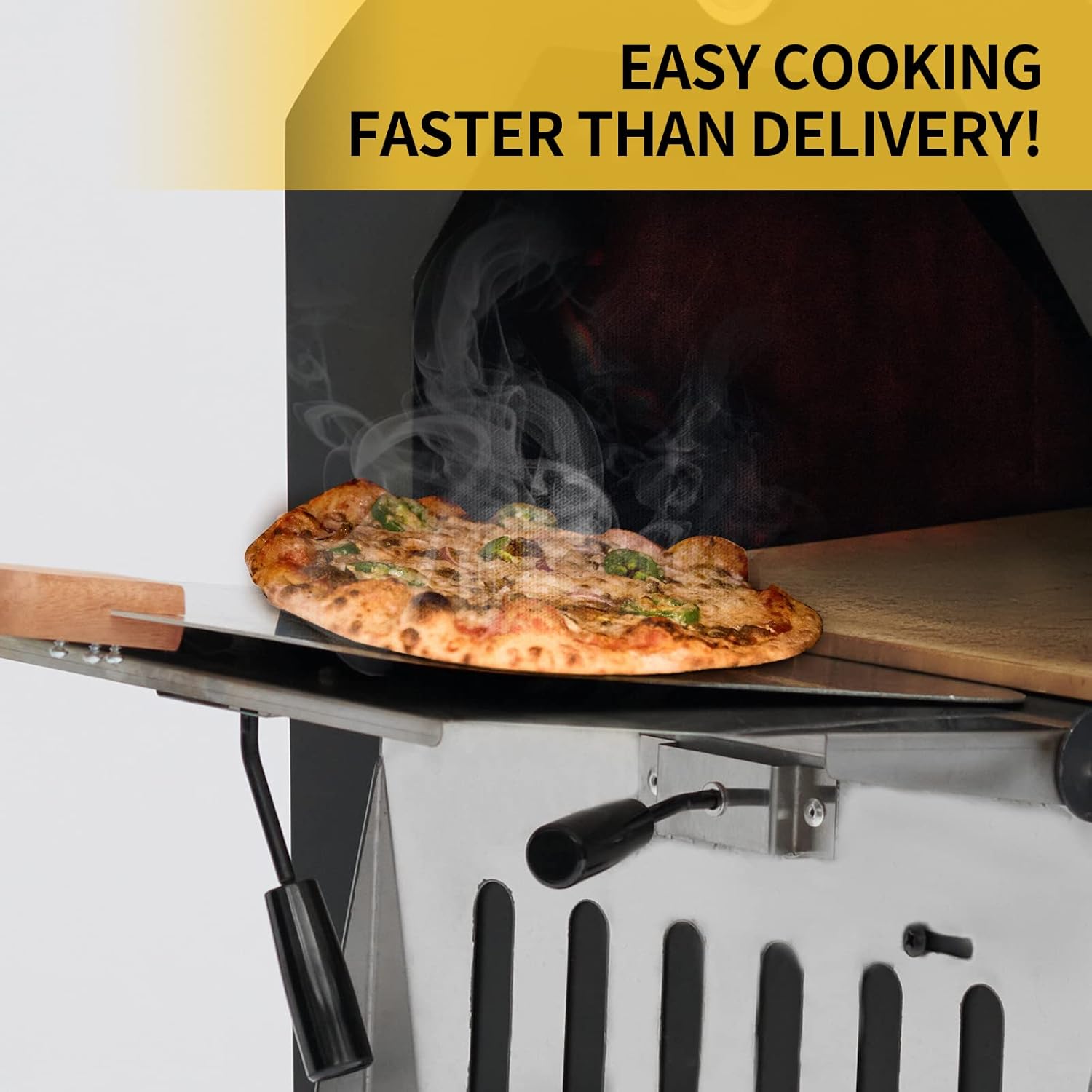 Outdoor Pizza Oven, Wood-Fired Pizza Oven Portable Pizza Maker with Pizza Stone, Peel, Grill Rack, and Waterproof Cover for Backyard and Camping, Black