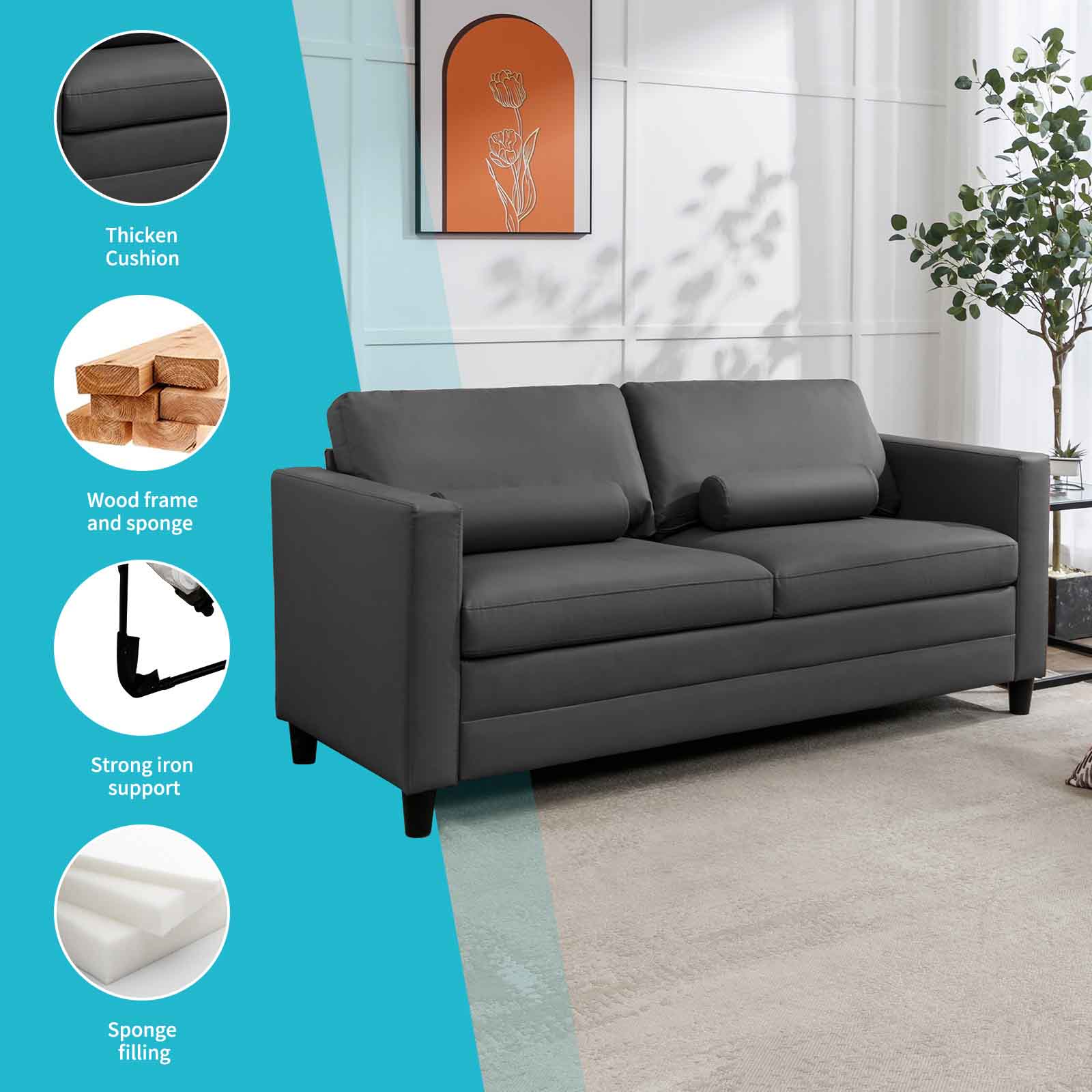 CECER Pull Out Sofa Bed, Convertible Sleeper Sofa, 2-in-1 Full Size Couch Bed with Fold Out Mattress, Leather Loveseat Daybed Futon Sofa Bed for Living Room Guestroom Office Apartment - Dark Grey