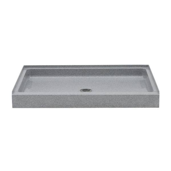 Swanstone SF03448MD.042 Solid Surface Center Drain Shower Base, 48-in L x 34-in H x 5.5-in H, Gray Granite
