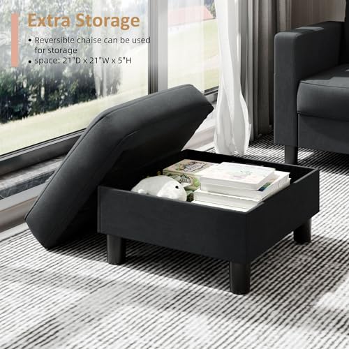 Shintenchi Upholstered Convertible Sectional Sofa for Living Room, 3 Seat L Shaped Couches with Storage Function Ottoman, Modern Linen Convertible Sofas with Reversible Chaise