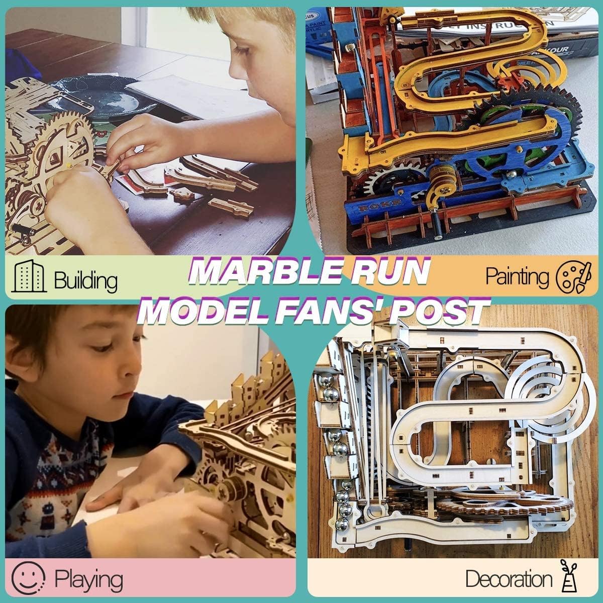 ROKR Marble Run 3D Wooden Model Kits 3D Puzzle Mechanical Puzzles for Teens and Adults(Waterwheel Coaster)