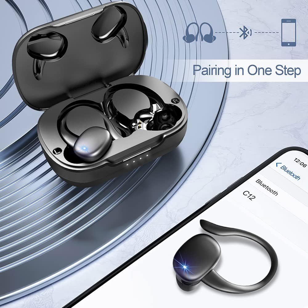 Wireless Earbud, Bluetooth 5.1 Ear Buds Sport Headphones IP7 Waterproof 30H Playtime in Ear Earhooks Buds Deep Bass Stereo Sound CVC 8.0 Noise Cancelling Wireless Earphones for Running Workout Gym Pack of 2