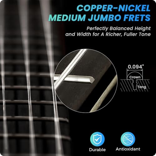39" Solid Body Electric Guitar: Electric Guitar Kit with Bone Nut, Full Size 6 String Guitars with 24 Frets, Poplar Body AAA Flame Maple Top, Guitarra Electrica with HSS Ceramic Pickup,Black