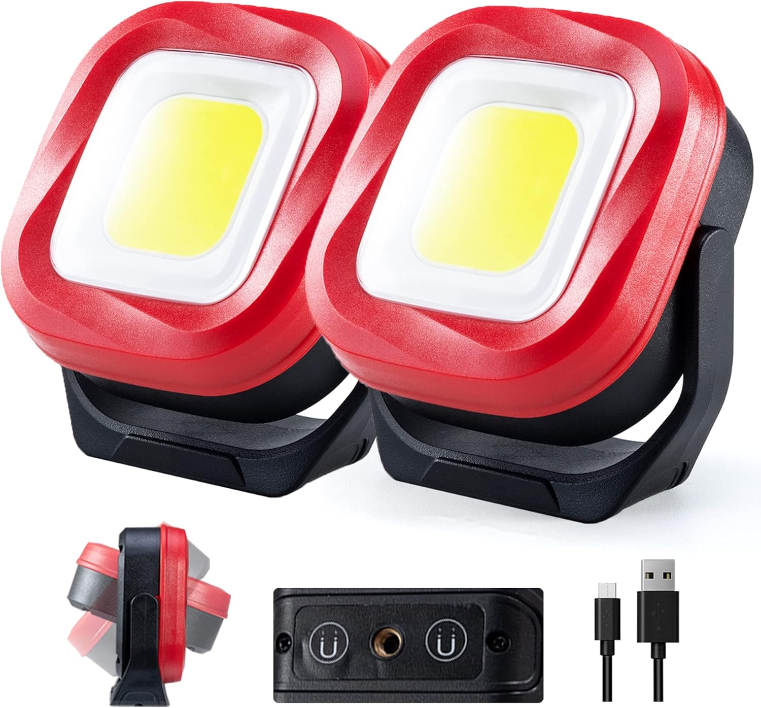 ORHOMELIFE Magnetic Work Light, 42 LEDs 1000 Lumens Rechargeable Work Lights Portable Magnetic Flashlight Inspection Light for Car Repair, Camping, Emergency & Job Site Lighting (2 PCS)