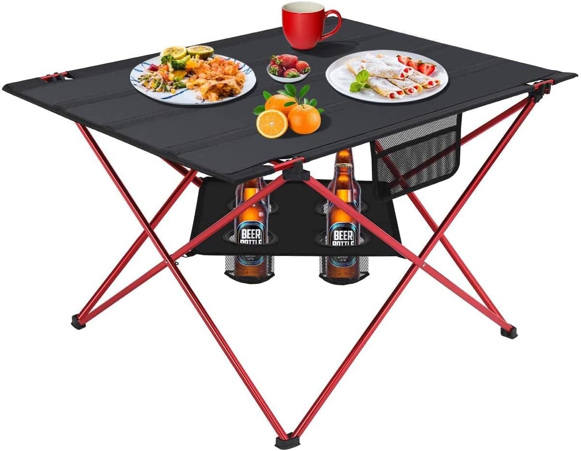 Outdoor Folding Camping Table Lightweight: Portable Camp Table with Cup Holders and Carrying Bags Outside Camping Tables That Fold Up Lightweight for Outdoor Picnic Beach Hiking Travel Fishing Medium