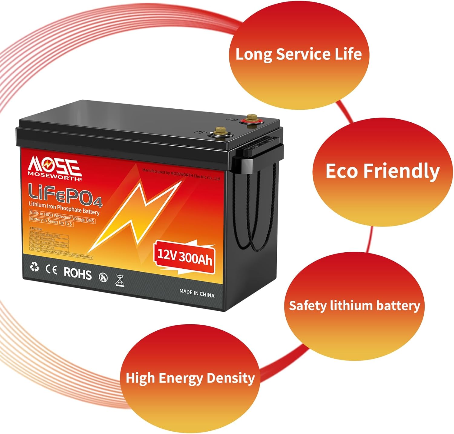 300Ah Lifepo4 Battery,12V Lithium Battery 3840Wh, 200A BMS Lightweight Small for RV, Solar System, Marine, Off-Grid Appliances