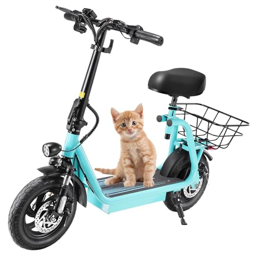 Caroma Peak 800W/1200W Electric Scooter Adults, 30 Miles Max Range, Foldable Electric Scooter with Seat, Front Suspension, Detachable Large Basket,Commuter E-Scooter for Adult and Teens