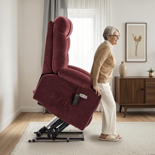 MCombo Power Lift Recliner Chair with Extended Footrest for Elderly People, Fabric 7287 (Navy Blue, Medium)