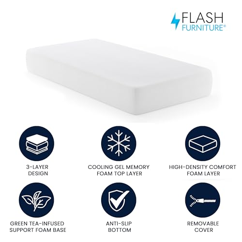 Flash Furniture Cloud 3-Layer Memory Foam Mattress, Cooling Gel, Green Tea Infusion, CertiPUR-US Certified, Washable Cover, Mattress in a Box, 10", Full