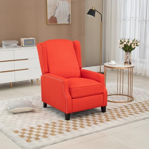 Adjustable Wingback Recliner Chair, Push Back Recliner Sofa Chair with Adjustable Back and Footrest, Stylish Small Reclining Armchair for Living Room, Reading Room, Red