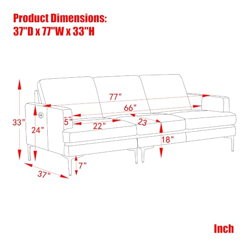 120" W Modern Sectional 3 Seater Sofa Couches, Large Cloud Couch with 2 Hidden Storage Space, Wood Frame+Doll Cotton, for Living Room, Home, Office-Beige