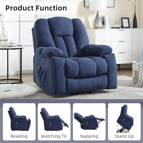CANMOV Large Power Lift Recliner Chair with Massage, Heat, and USB for Elderly, Overstuffed Wide Recliners, Heavy Duty and Safety Motion Reclining Mechanism, Gray
