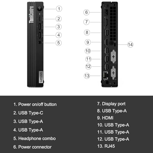 Lenovo ThinkCentre M70q Gen 4 MFF Tiny 1L Mini PC Business Desktop Computer, 13th Gen Intel 16-Core i7-13700T up to 4.9GHz, 32GB DDR4 RAM, 2TB PCIe SSD, WiFi 6, RJ45, HDMI, Windows 11 Pro, venthear