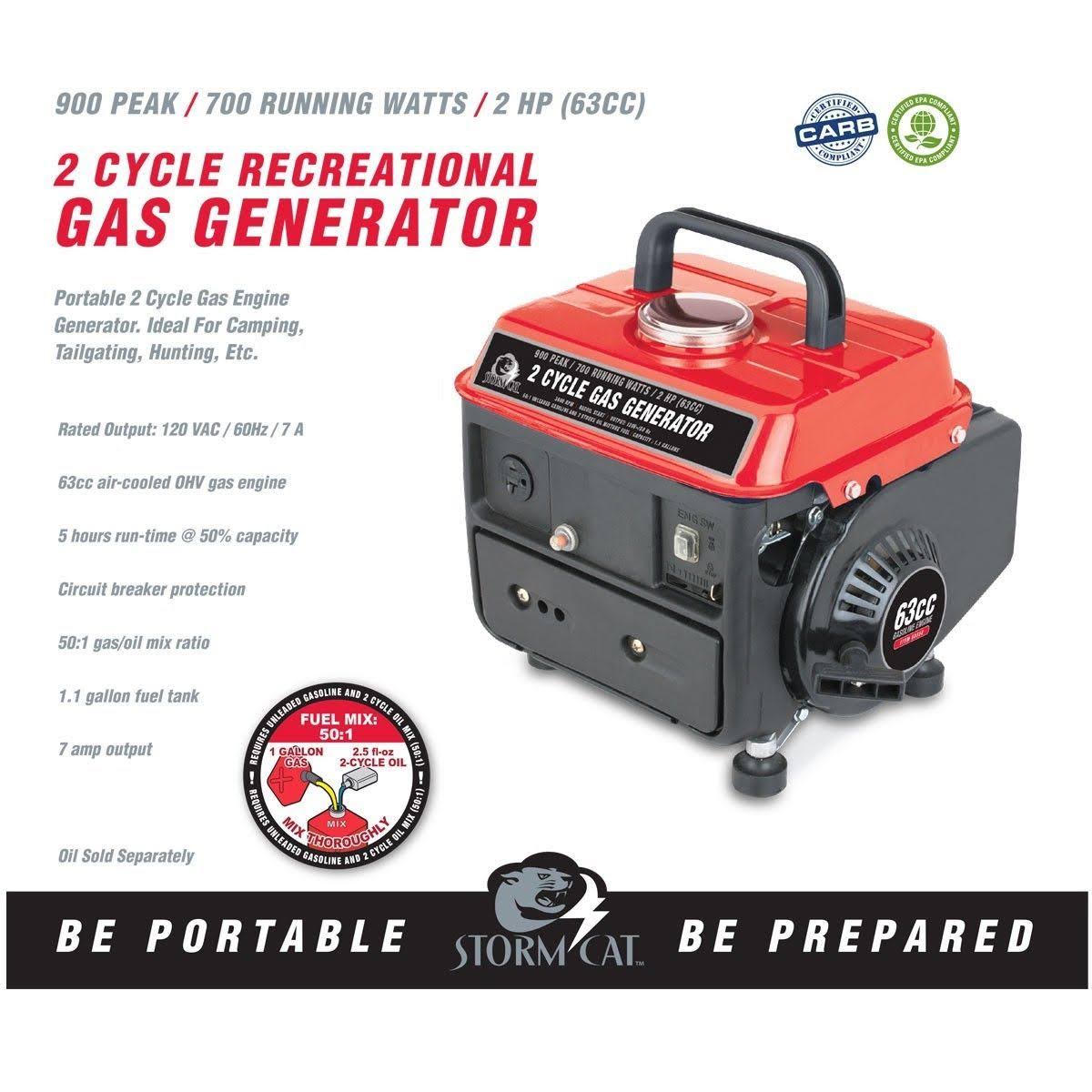 Tailgator Portable Gas Generator 2 Cycle Epa/carb 900 Peak/700 Running Watts 2 HP(63cc) 60338