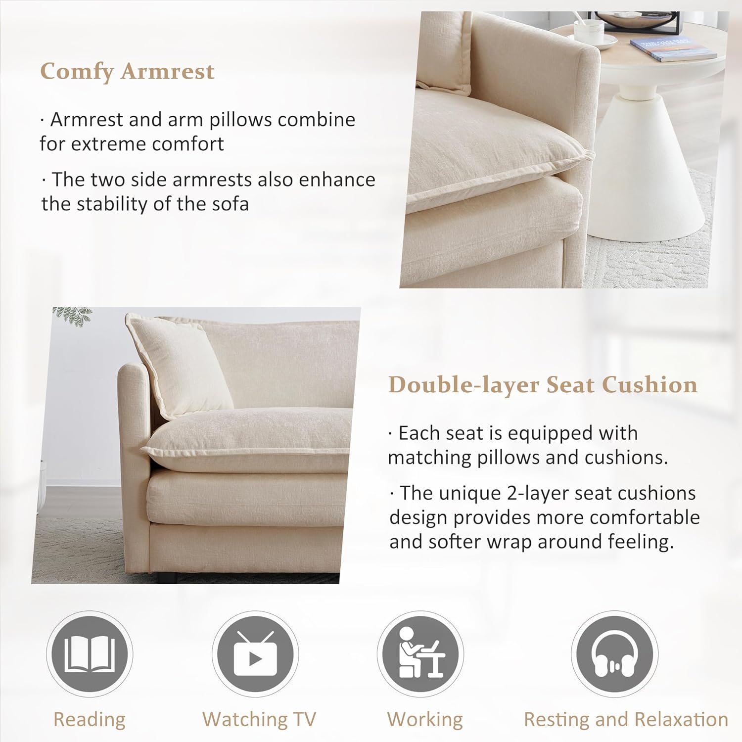 146" Oversized U-Shaped Modular Sectional Sofa Couch for Living Room, Modern Soft Chenille Large Cloud Couch, Comfy Deep Seat with Chaise & Movable Ottomans (Camel, U-shaped 4 Seat)