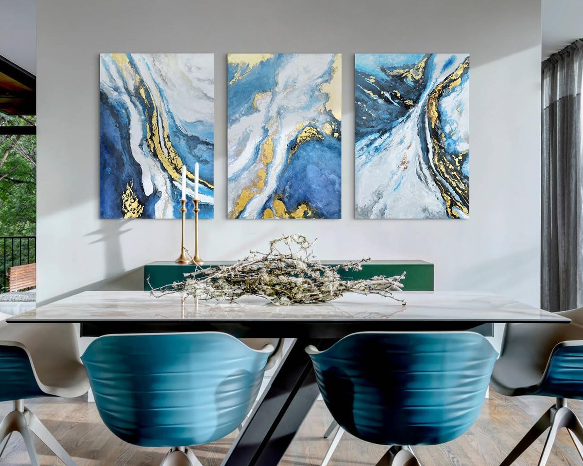 Wall Art Bedroom Gold Wall Decor Abstract Pictures for Living Room Wall Decoration Blue Paintings Large Canvas Art Framed Artwork Decor for Office Bathroom