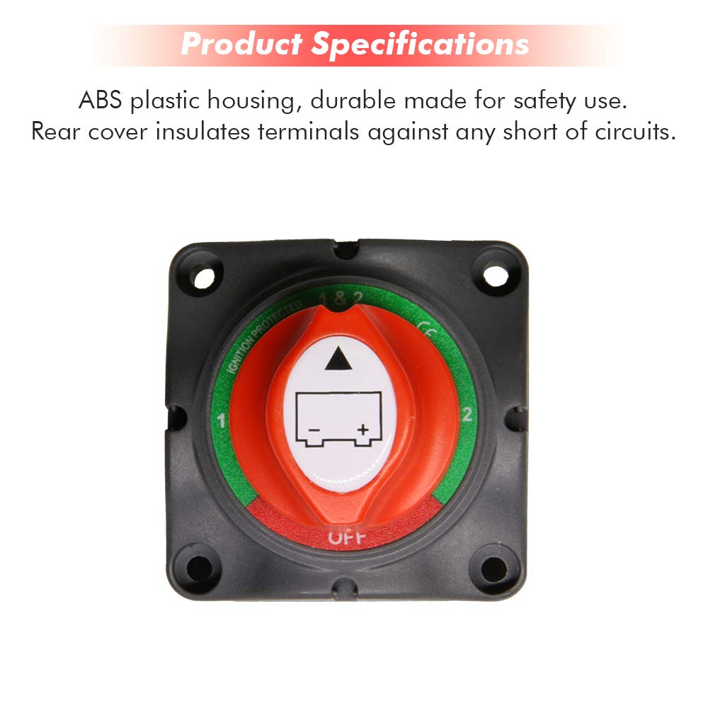 1-2-Both-Off Battery Switch, 12-48V 200-1000 Amps Battery Power Cutoff Master Switch Disconnect Isolator for Car Vehicle RV ATV UTV Marine Boat Pack of 2
