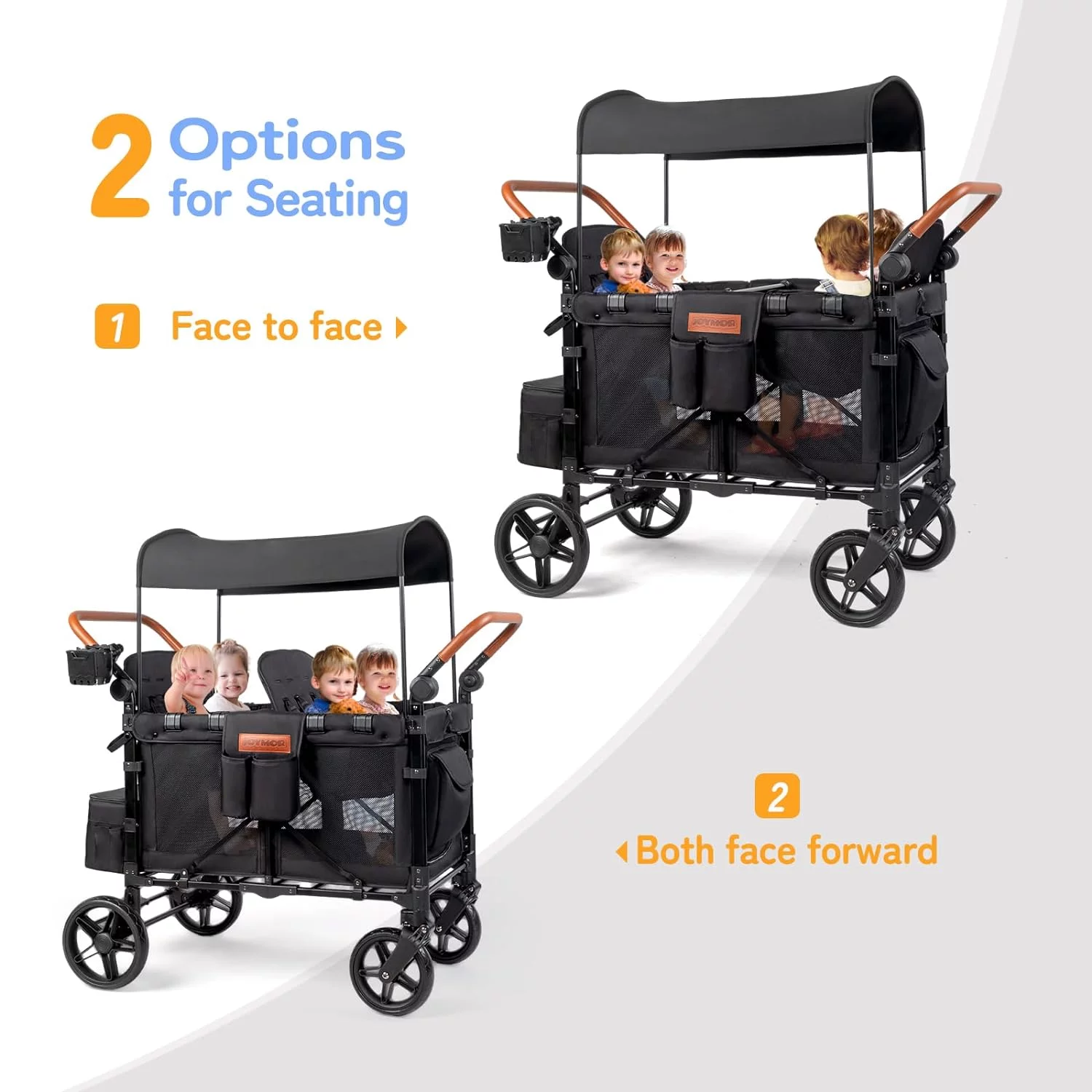 JOYMOR Quad Pro Stroller Wagon for 4 Infants, Bus Seating, Double Side Handles, Phone Holder, Unisex