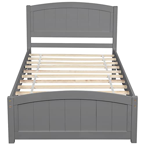 Harper & Bright Designs Twin Platform Bed Wood Bed Frame with Headboard and Footboard, Twin bed with Wood Slat Support, No Box-Spring Needed (New, Grey)