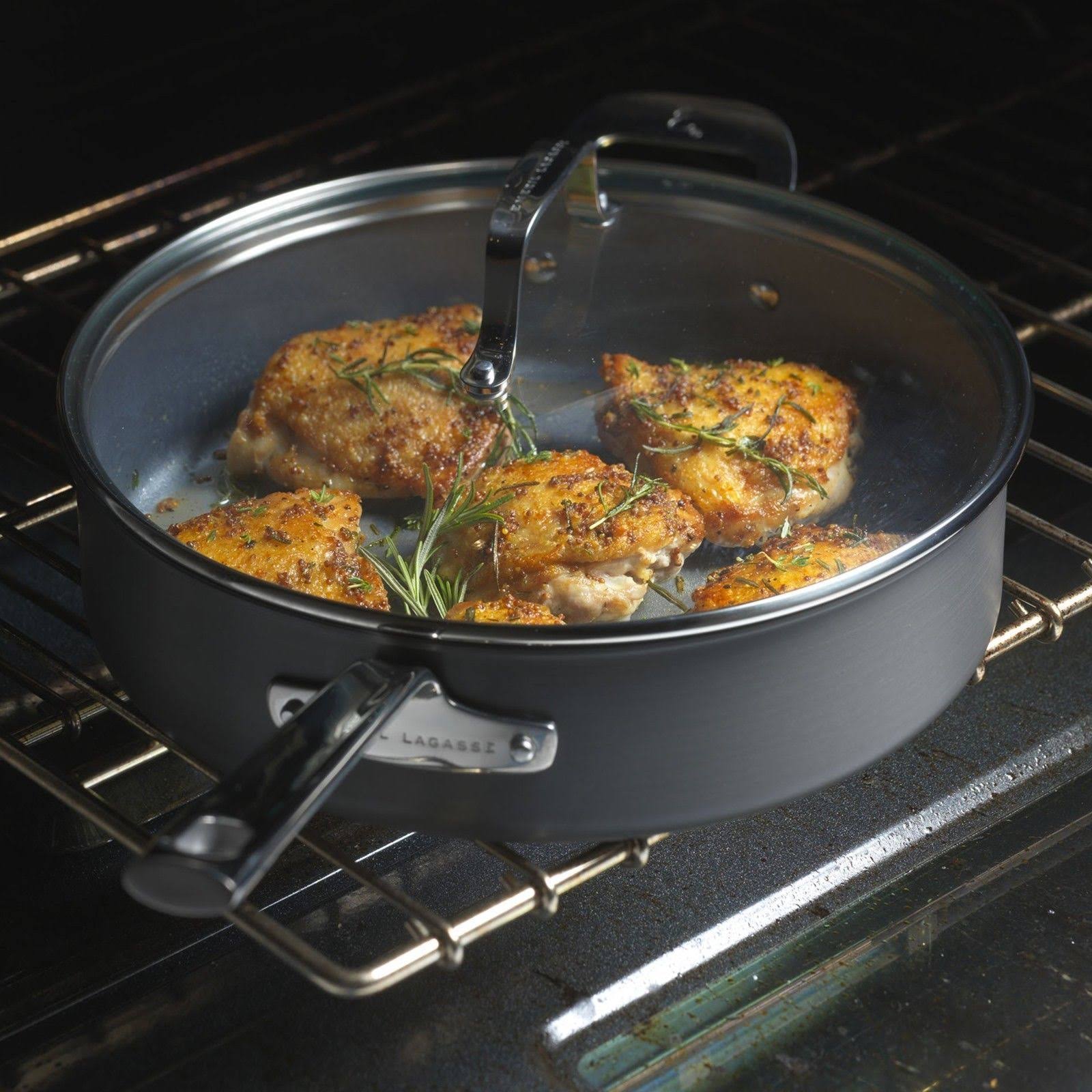 Emeril Lagasse Saute Pan, Deep, Covered, Hard Anodized, 5-Quart