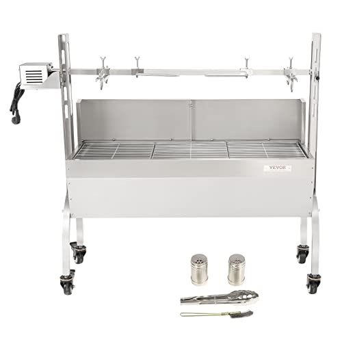 VEVOR Stainless Steel Rotisserie Grill, BBQ Whole Pig Lamb Goat Charcoal Spit Grill, Electric 50W Motor BBQ Hog Rotisserie Roaster, 46 Inch 90 Lbs Capacity Lamb Rotisserie System for Camping Outdoor