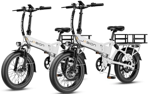 Jasion EB7 2.0 Electric Bike for Adults, 850W Motor 28MPH Max Speed Folding Ebike, 48V 10AH Removable Battery, 20" Fat Tire with Dual Suspension, 7-Speed Electric Bicycles, with 2 Rear Basket