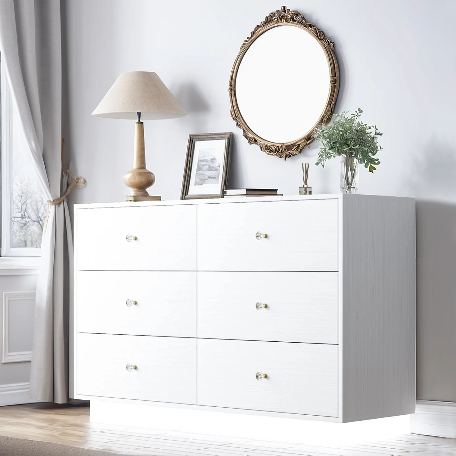 4 EVER WINNER Dresser with LED Light for Bedroom, White 6 Drawers Dresser, Modern Storage Cabinet Chest of Drawer for Bedroom, White