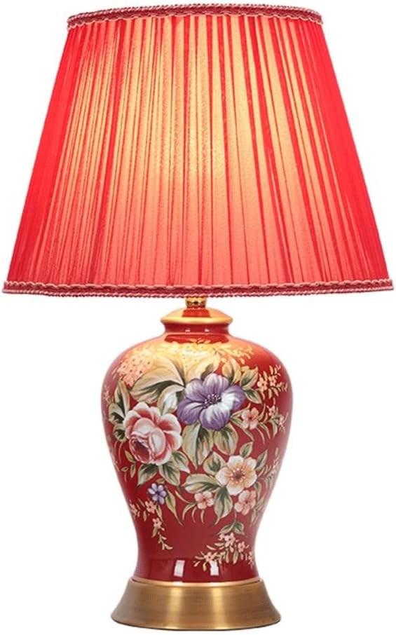 Table Lamps Modern Ceramic Table Lamp Red Glazed Bedroom Bedside Desk Decor Lamps Creative Hand Painted Glazed Table Lamp for Wedding Room Living Room Coffee Touch Dimming Nightstand Lamp