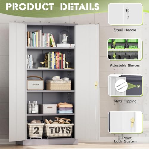 Incbruce 72” Metal Storage Cabinet, Garage Cabinets and Storage System with Doors and Shelves, Tall Lockable Tool Cabinet for Garage, Office, Home (Black)