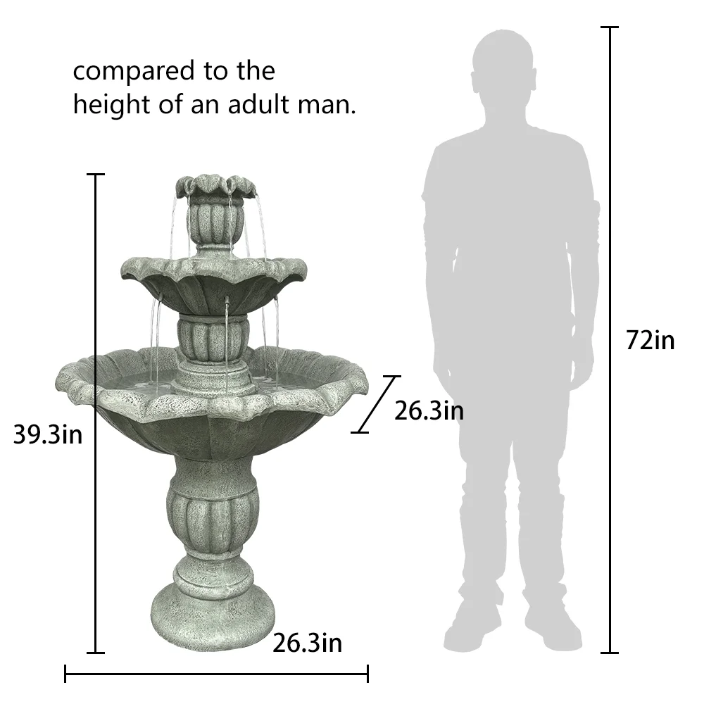 Willwolfer 35'' H 3-Tier Outdoor Water Fountain - With Submersible Electric Pump- Garden Cascading Waterfall for Yard Patio Lawn Home Decor