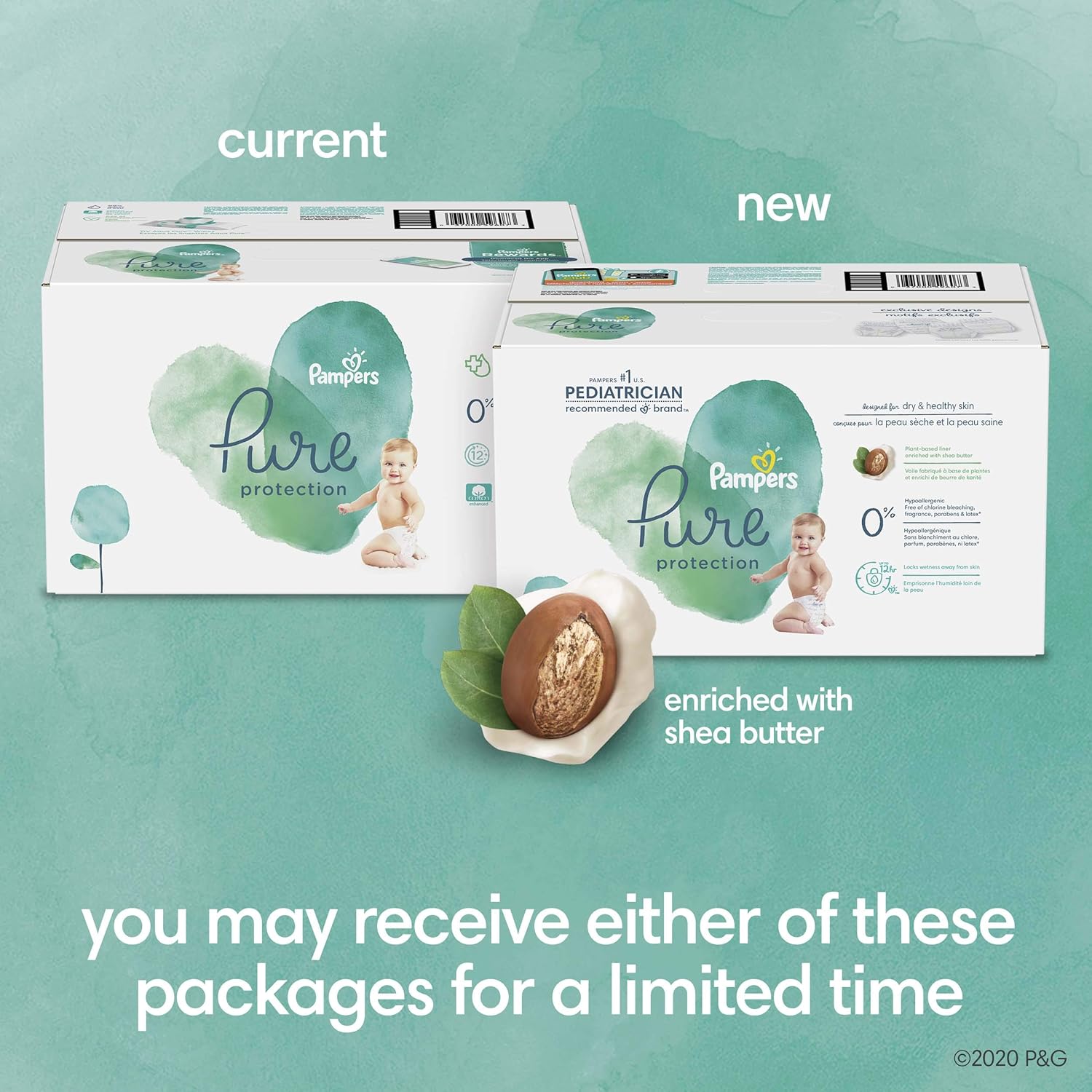 Pampers Pure Protection Newborn Diapers Size 1 132 Count Pack of 2