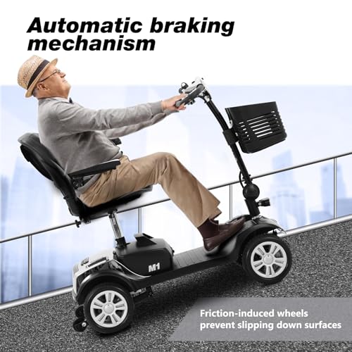 4 Wheel Foldable Electric Mobility Scooter for Seniors, 300 lbs Compact Heavy Duty Mobile, Long Range Power Extended Battery with Thickened Seat and Front LED Light for Travel, Elder, Adults (Blue)