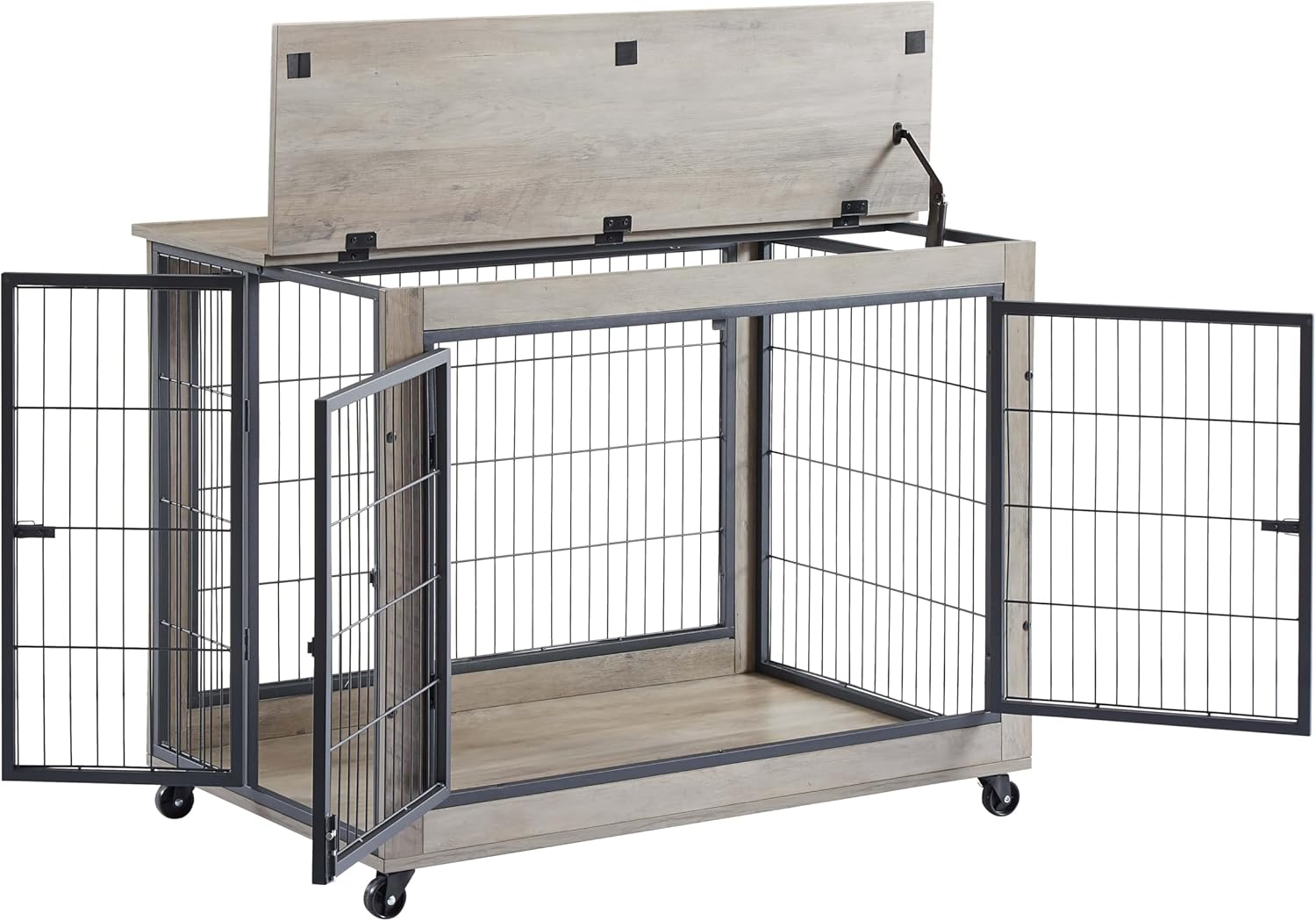 Dog Crate Furniture: Furniture Style Dog Crate Side Table on Wheels with Double Doors and Lift Top Dog Kennel Indoor for Small/Medium/Large Dog End Table Grey