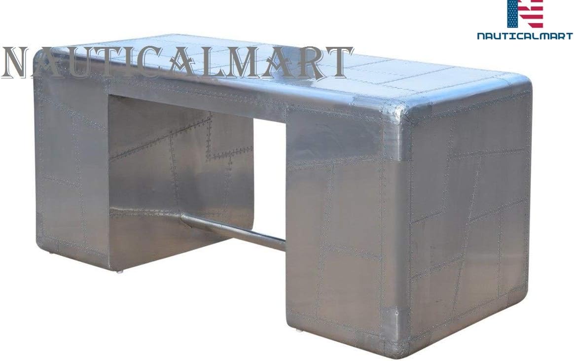 NauticalMart Deco Aviator Writing Desk - Aluminium Table Mid Century Industrial Furniture