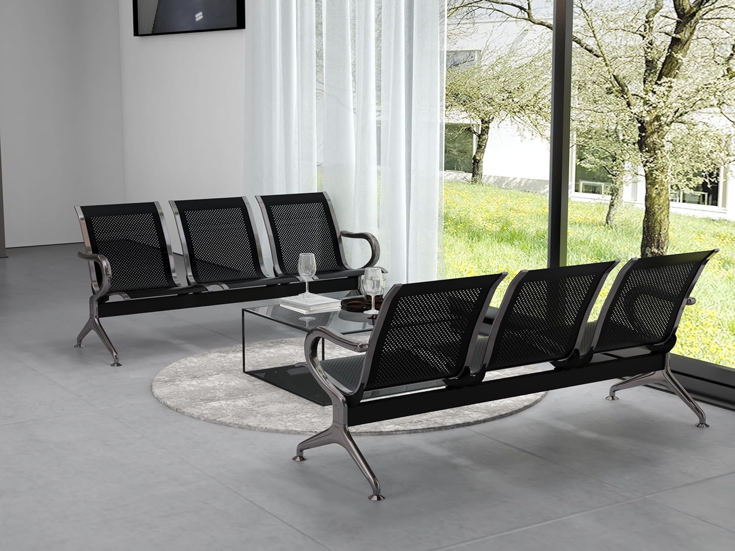 Kinsuite Waiting Room Chairs with Arms - 3-Seat Waiting Room Bench Airport Reception Bench, Lobby Bench Seating Office Bench Waiting Area Chairs for Airport Business Hospital Market, Black