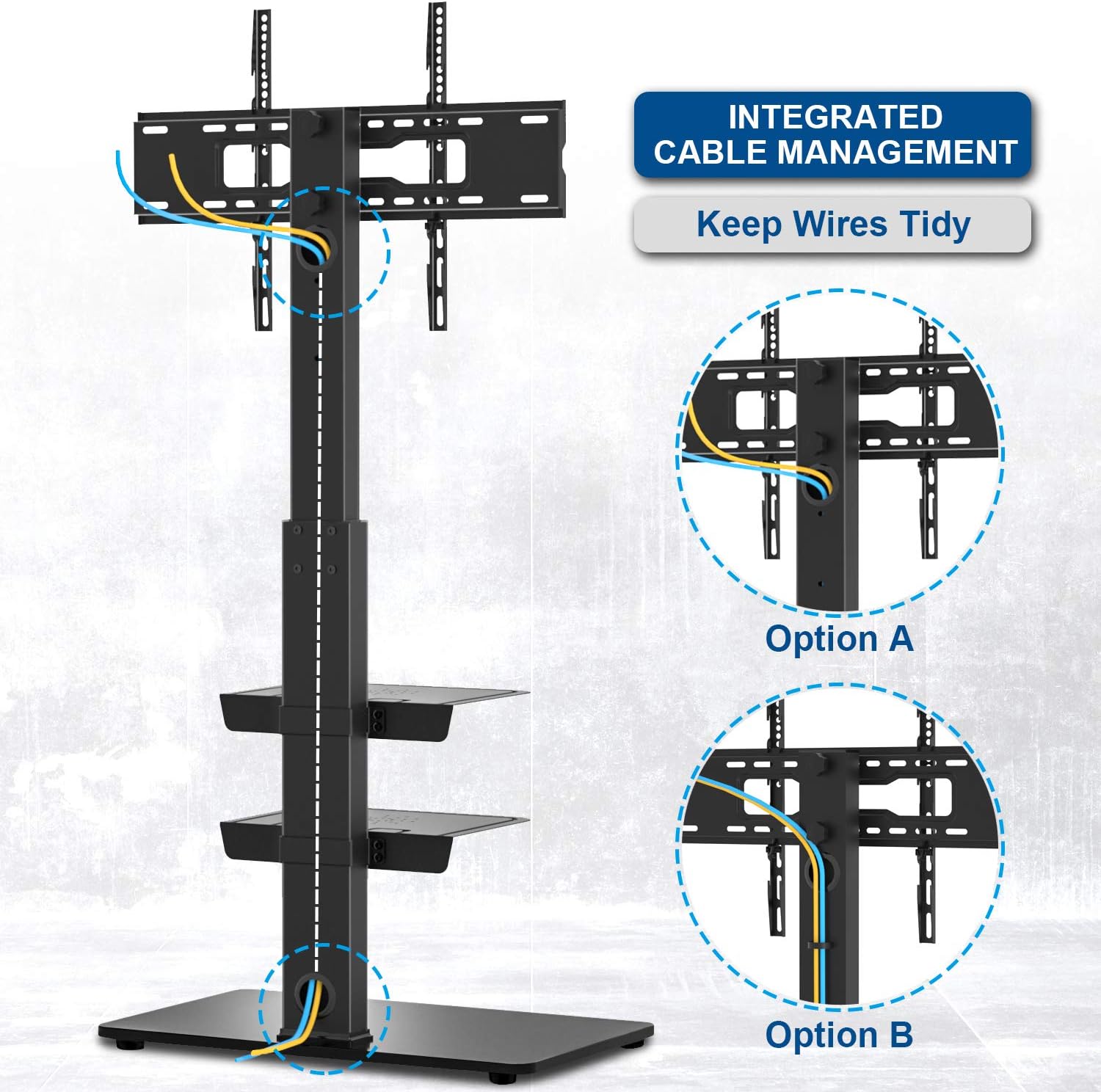 YOMT Floor TV Stand with Mount for Most 32-65 inch LCD,LED Flat or Curved Screens TVs,Universal Swivel Tall TV Stand Mount for Corner,Bedroom&Living Room,Small and Space Saving,Black