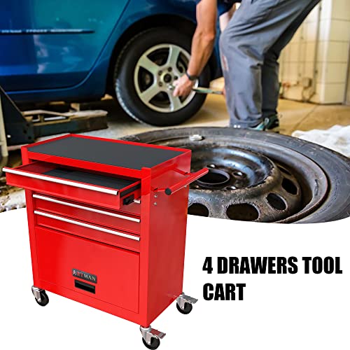 Rolling Tool Cart with 4 Drawer Tool Box,Tool Chest with Wheels,Tool Storage Organizer Cabinets for Garage, Warehouse, Repair Shop,230 LBS Capacity,24.4"D x 13"W x 26"H (Black)