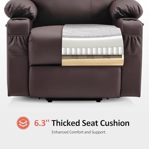 MCombo Power Lift Recliner Chair for Elderly, Lift Chair with Heat and Massage, FSC Certified, USB Ports, Cup Holders, Faux Leather 7040 (Black, Medium)
