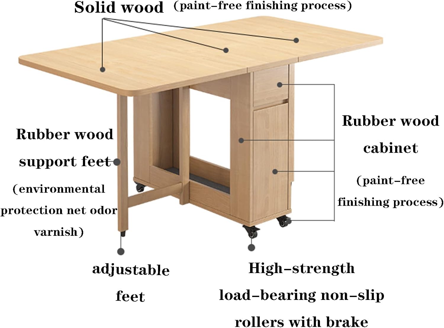 Extendable Dining Table, Solid Wood Drop Leaf Table, Folding Dining Table, Compact Dining Room Table with Storage Drawer, Space Saving Versatile Kitchen Table, 1.4M